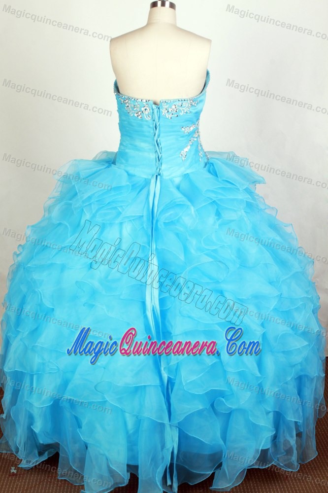 Full Length Sweetheart Ruffled Beading Aqua Blue Quinceanera Gowns