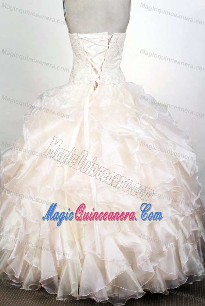 Champagne Ruffles Sweetheart Beaded Floor-length Quinceanera Gown