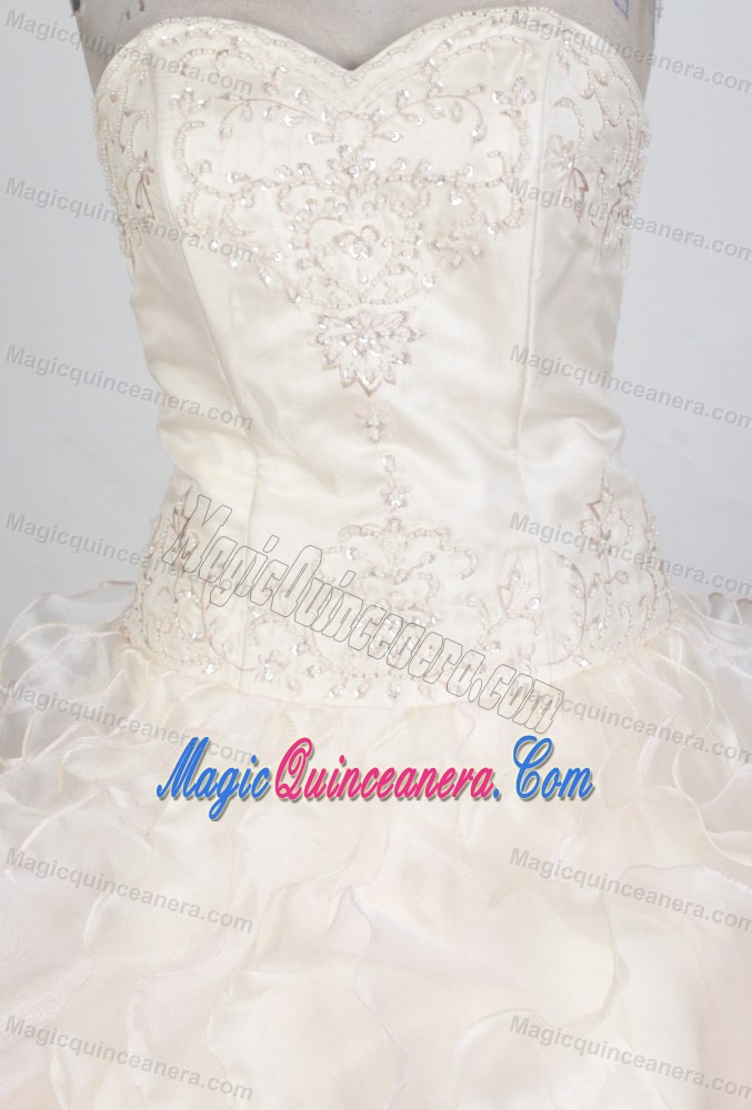 Champagne Ruffles Sweetheart Beaded Floor-length Quinceanera Gown