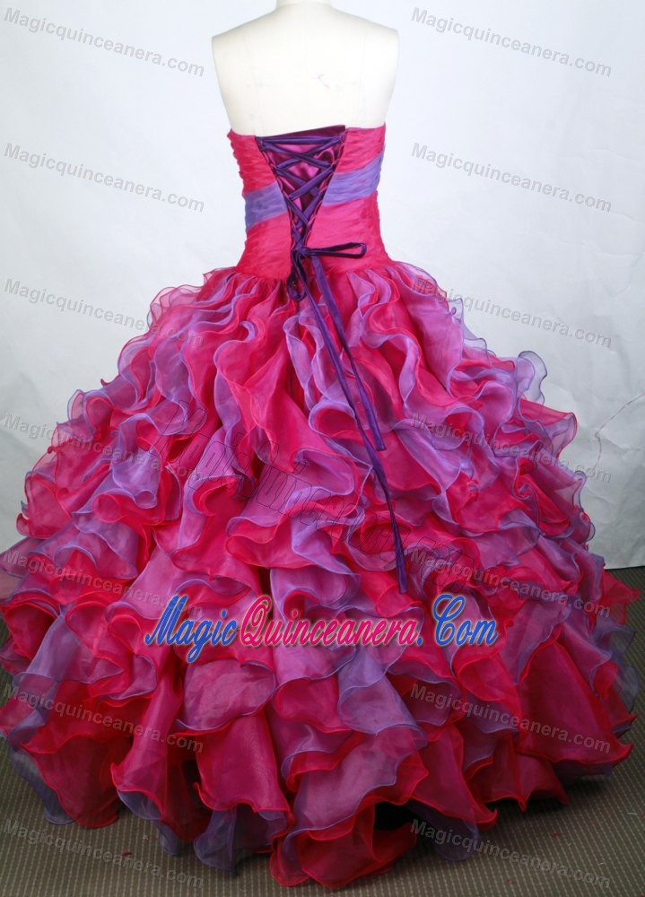 Chic Two-tone Beading Ruched Strapless Ruffled Quinceanera Gowns