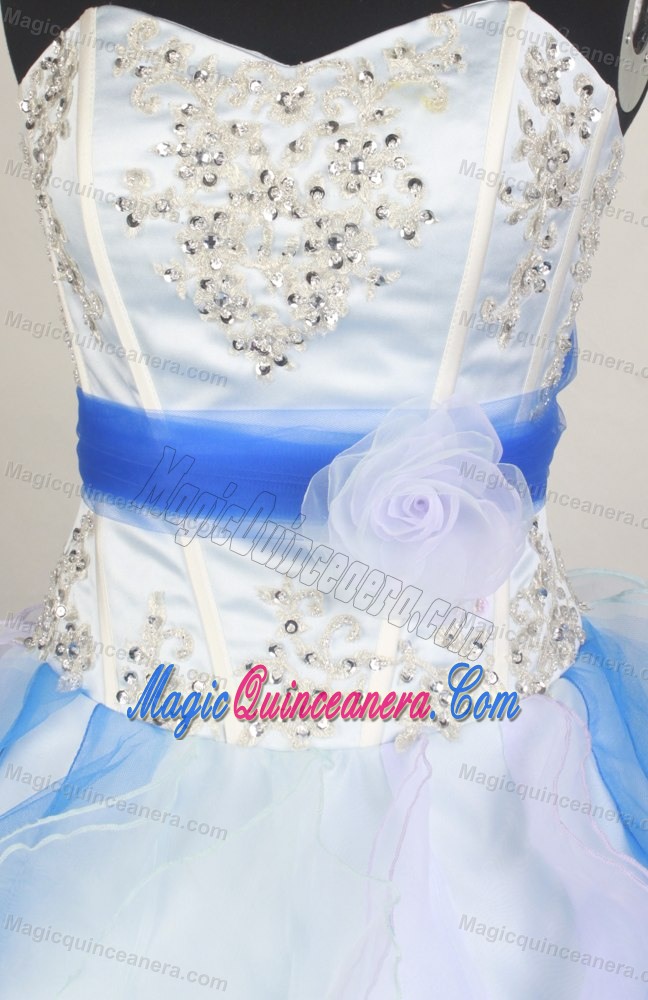 Colorful Handmade Flower Applique Sweetheart Ruffled Quince Gowns