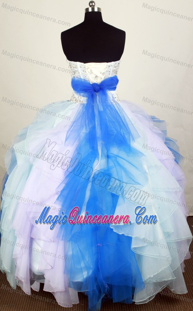 Colorful Handmade Flower Applique Sweetheart Ruffled Quince Gowns