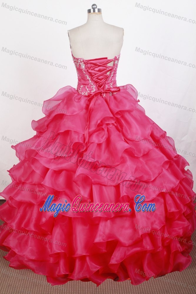 Layers Sweetheart Appliques Red Lace Up Back Quinceanera Gowns