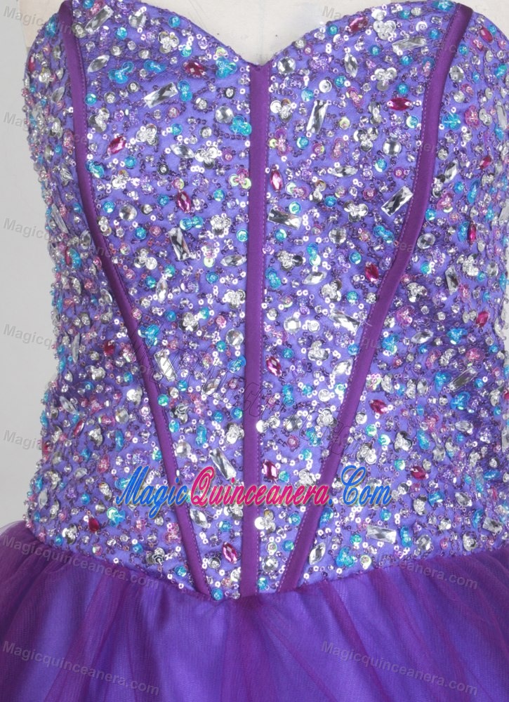 Floor-length Sequin Sweetheart Beading Purple Quinceanera Dresses