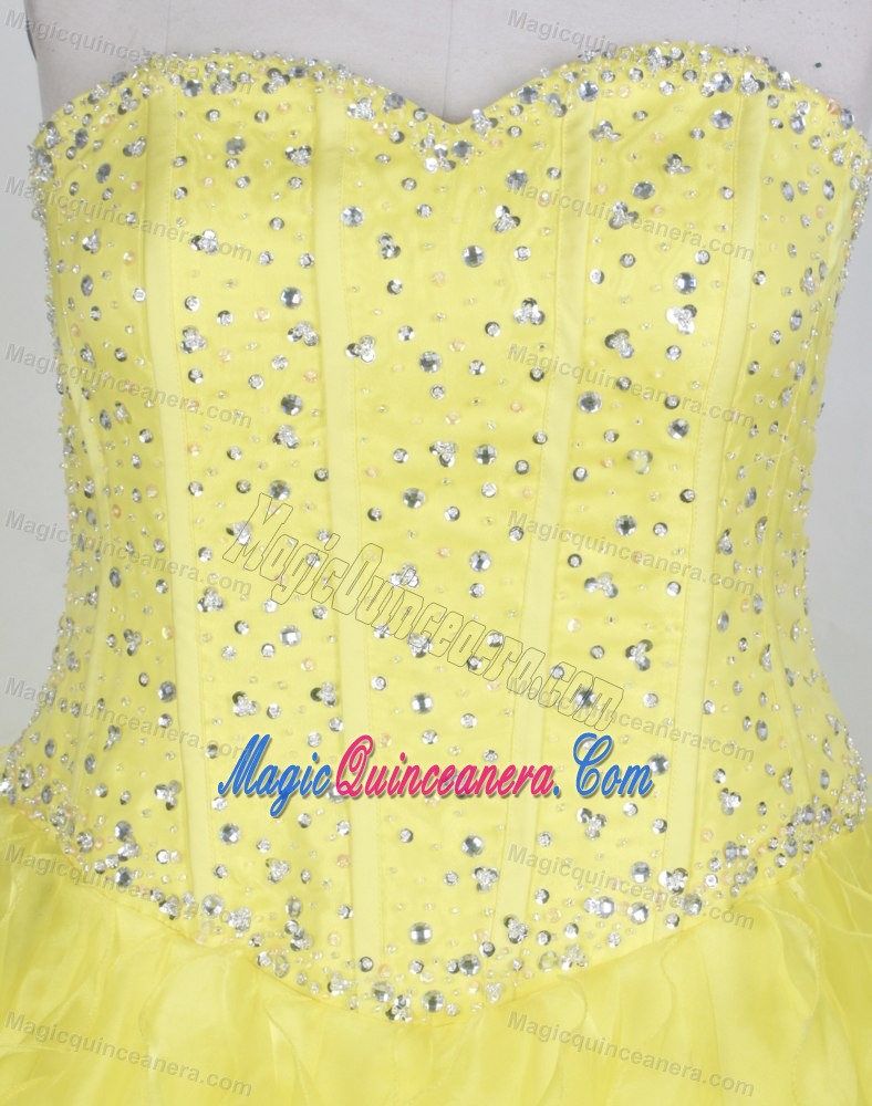 Yellow Sweetheart Quinceanera Ball Gown Dress with Beading and Ruffles