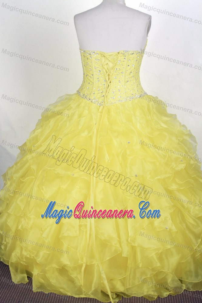 Yellow Sweetheart Quinceanera Ball Gown Dress with Beading and Ruffles