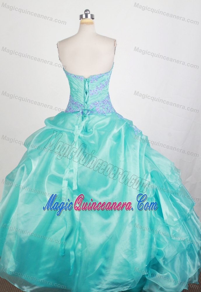 Ruched Bodice Sweetheart Beading Apple Green Dresses For Quinces