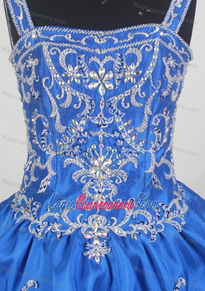 Straps Embroidery and Beading Pick Ups Royal Blue Quinceanera Gown