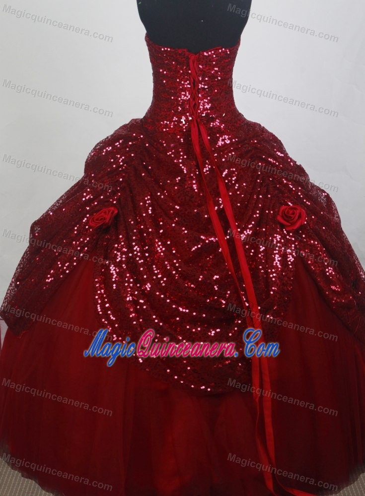 Sequin Sweetheart Handmade Flowers Floor-length Quinceanera Dress