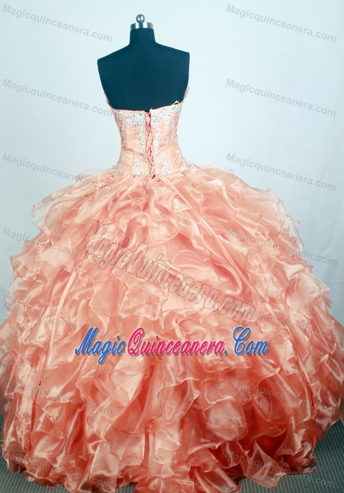 Sweetheart Appliques Beading Ruffled Organza Quinceaneras Dresses