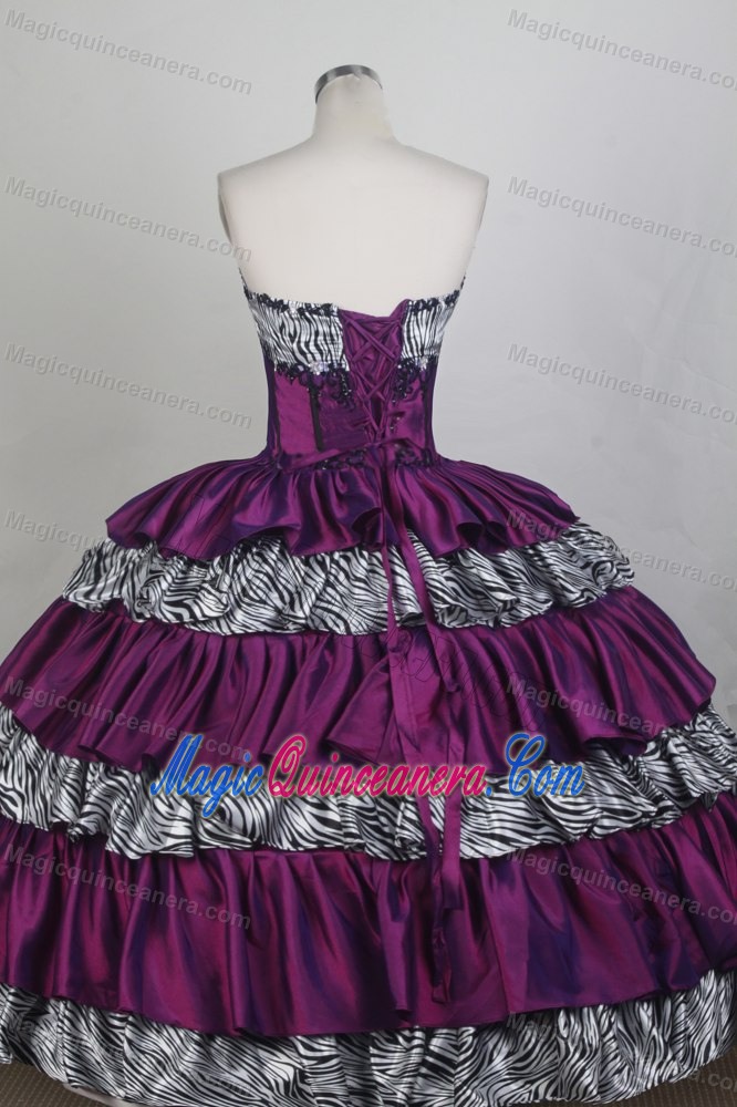 Zebra Print Sweetheart Embroidery Beading Layers Quinceanera Dress