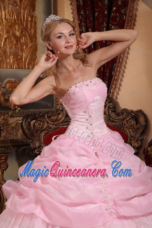 Pick ups and Appliques Accent Strapless Dresses for 15 in Baby Pink