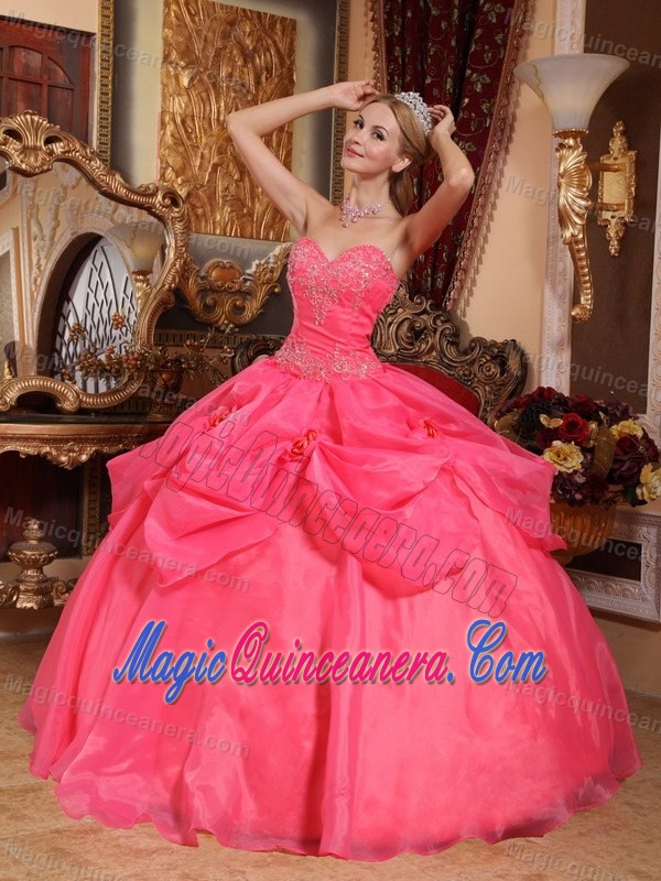 Appliques and Flowers Accent Sweetheart Dresses 15 in Coral Red