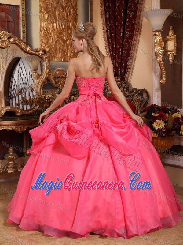 Appliques and Flowers Accent Sweetheart Dresses 15 in Coral Red