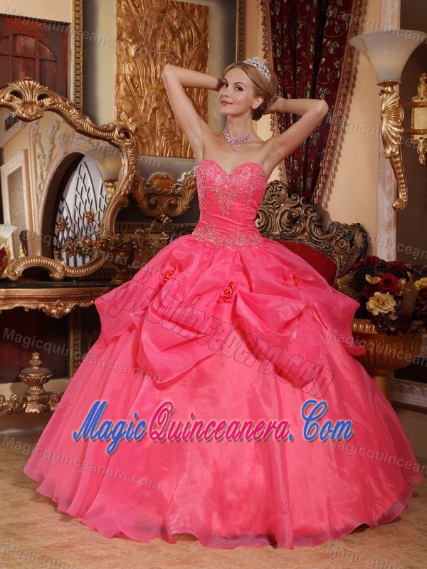 Appliques and Flowers Accent Sweetheart Dresses 15 in Coral Red