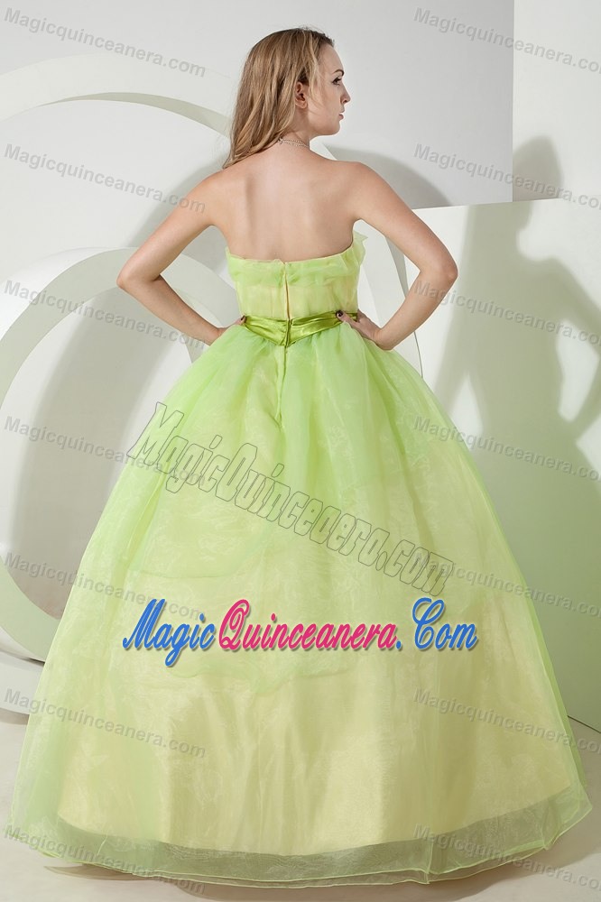 Spring Green Organza Sash Dresses for A Quince of Floor Length