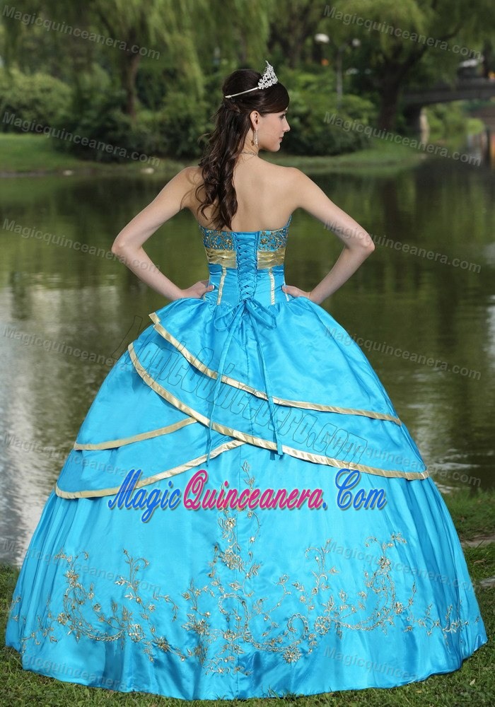 Mexicali Mexico Appliqued Frilly Aqua Blue Dresses for A Quince