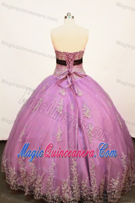 Lavender Strapless Sash Quinceanera Dress with Applique and Jacket