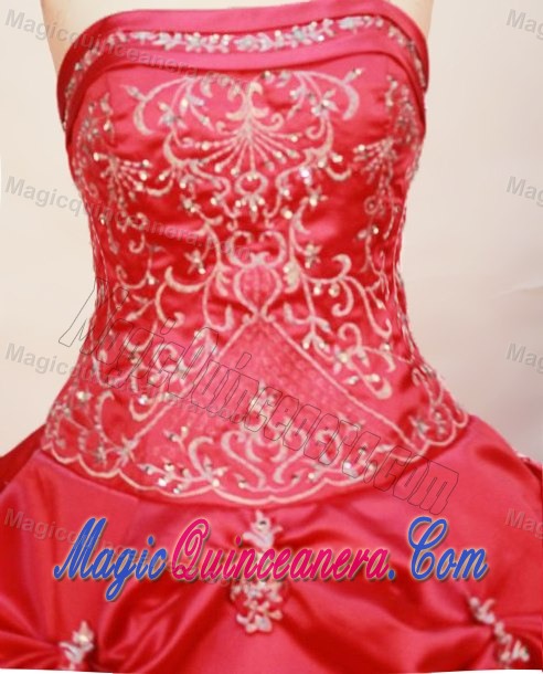 Strapless Hot Pink Quinceanera Dresses with Appliques and Pick Ups