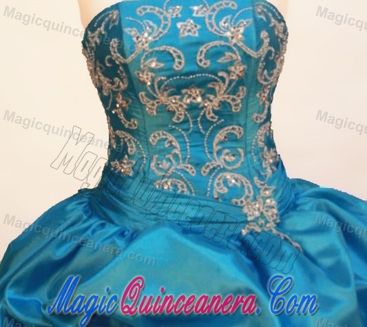 Taffeta Strapless Appliques Pick Ups Floor-length Blue Sweet 16 Dress