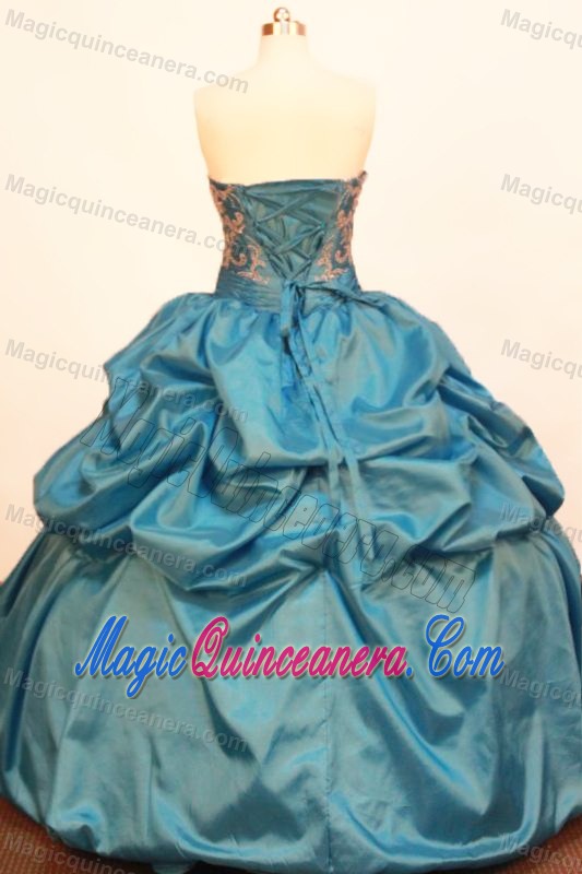 Taffeta Strapless Appliques Pick Ups Floor-length Blue Sweet 16 Dress