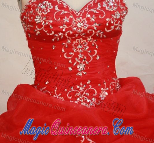 Discount Layers Ruched Sweetheart Red Appliques Quinceanera Dress