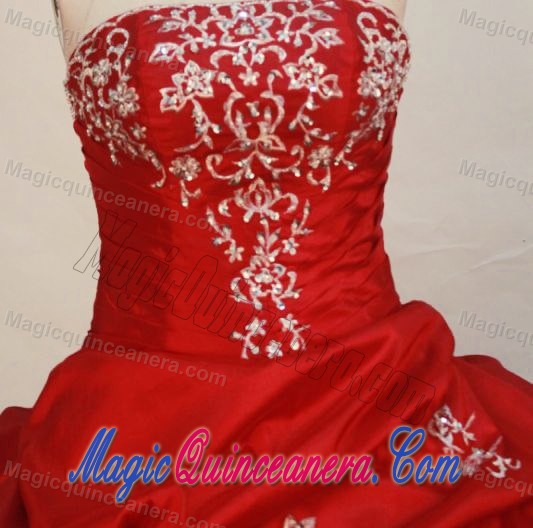 New Strapless Floor-length Applique Ruched Red Dresses For a Quince