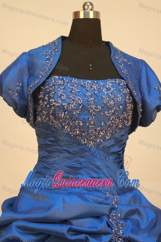 Ruched Strapless Beading Pick Ups with Bolero Blue Quinceanera Gown