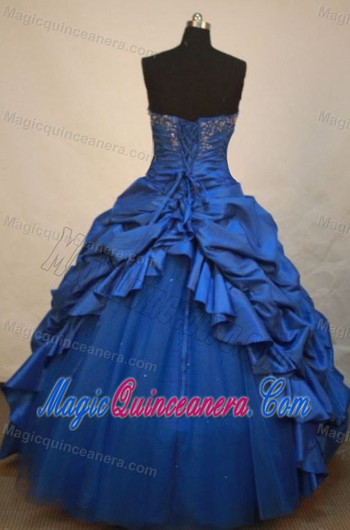 Ruched Strapless Beading Pick Ups with Bolero Blue Quinceanera Gown