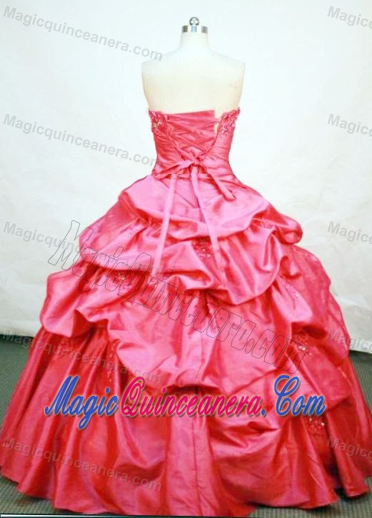 Red Appliques Strapless Pick Ups Lace Up Back Quinceanera Dresses