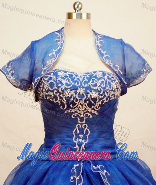 Applique Strapless with Matching Jacket Layer Blue Quinceanera Gown