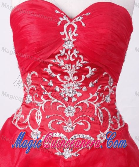 Sweetheart Ruched Bust Beading Pick Ups Red Quinceanera Gowns