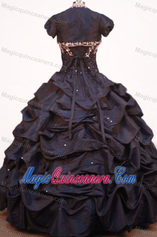 Matching Jacket Applique Pick Up Beading Navy Blue Sweet 15 Dress