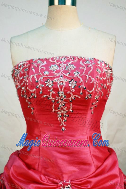 Strapless Beading Pick Up Red Quinceanera Dress Popular in Panama City