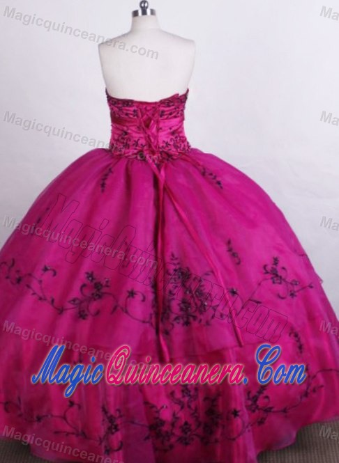 Embroidery Strapless Layers Hot Pink Lace Up Back Quinceanera Gown