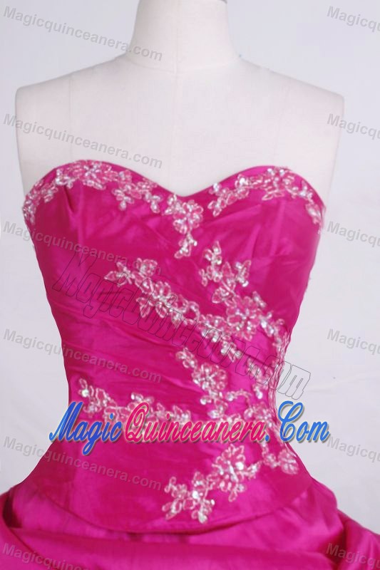 Applique Beading Hand Made Flowers Pick Up Hot Pink Dress For 15