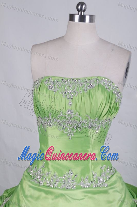 Green Appliques Strapless Pick-ups Quinceanera Gowns for Custom Made