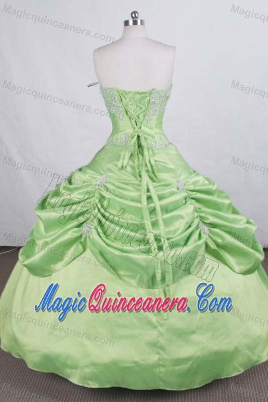 Green Appliques Strapless Pick-ups Quinceanera Gowns for Custom Made