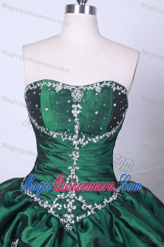 Pick Ups Beading Strapless Green Ball Gown Dresses for a Quinces