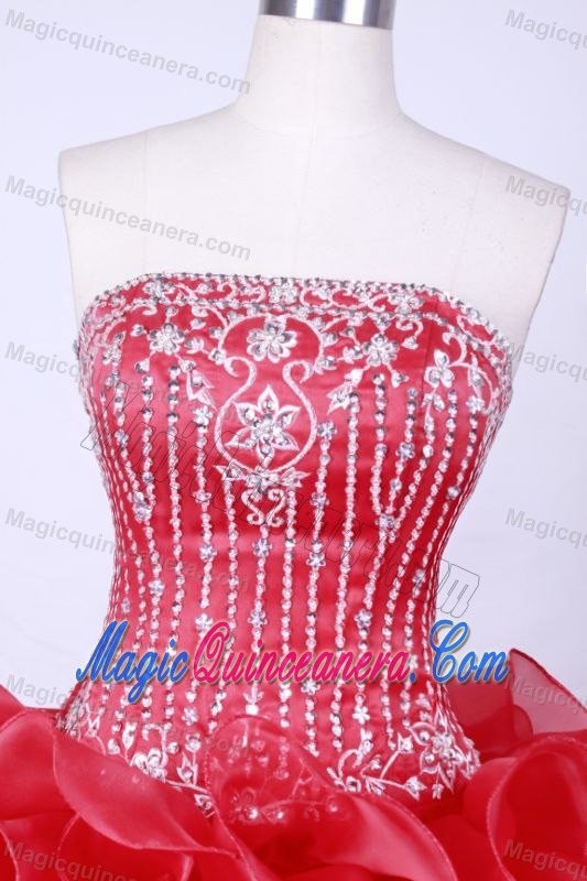 Ruffles Strapless Beading Appliques Hot Pink Quinceanera Dresses