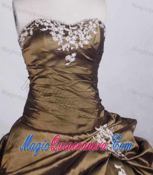 Strapless Applique Beading Pick Ups Brown Lace Up Sweet 16 Dress