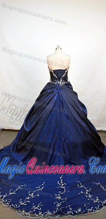 Handmade Flower Strapless Applique Beading Chapel Quince Dress