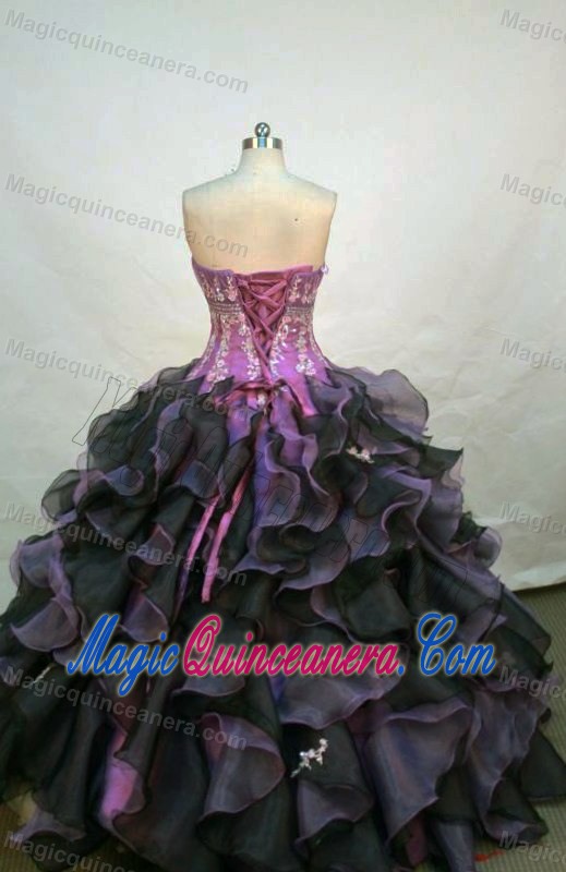 Appliques Strapless Ruffled Fuchsia Sweet 15 Dresses in Honduras City