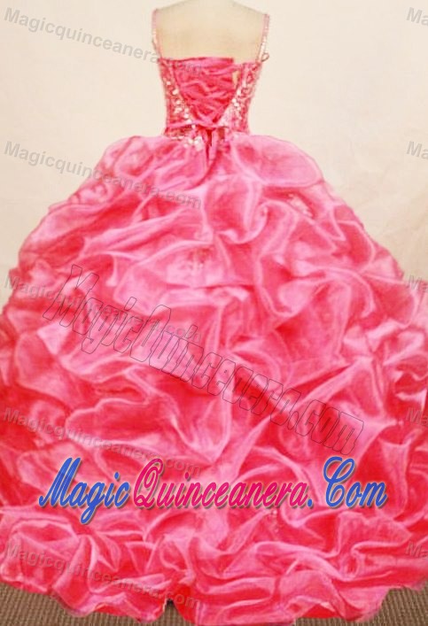 Beading Straps Ruffled Organza watermelon Quinceanera Gowns