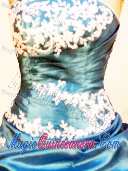 Discount Pick-ups and Appliques Strapless Teal Quinceanera Dress