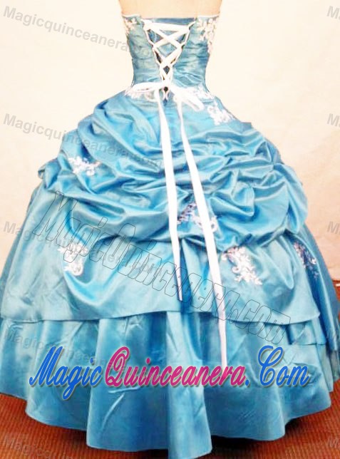 Discount Pick-ups and Appliques Strapless Teal Quinceanera Dress