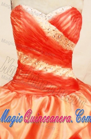 Hot Sale Beading and Ruche Sweetheart Quinceanera Dresses in Orange