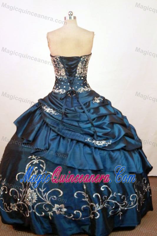 Beading and Embroidery Strapless Navy Blue Dresses For a Quinceanera