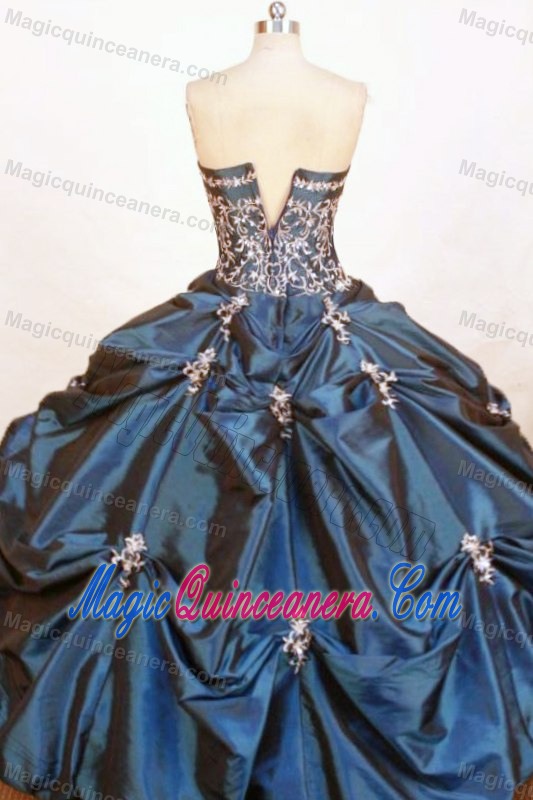 Beading and Appliques Taffeta Pick-ups Quinceaneras Dress in Navy Blue