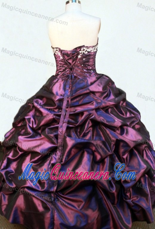 Embroidery Sweetheart Pick-ups Dark Purple Taffeta Quinceanera Gown